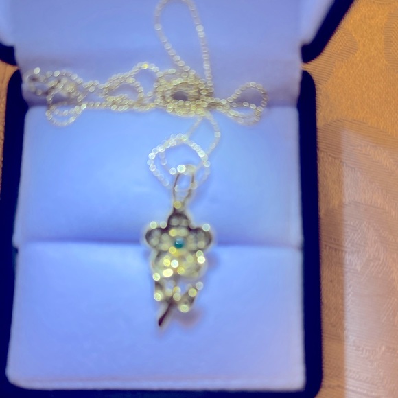 Art Nouveau 18 carat gold daisy necklace.  Diamonds and emerald.  Antique. - Picture 4 of 4